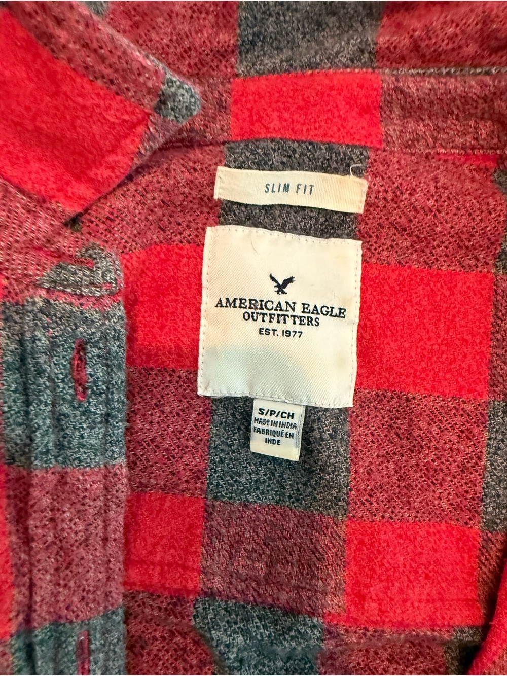 American Eagle Outfitters Red and Gray Plaid Button-Down Shirt - Picture 2 of 4